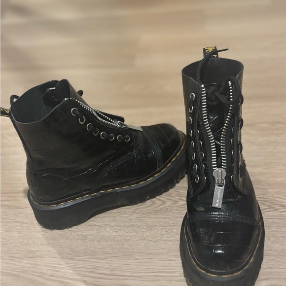 Dr. Martens Black Croc-Embossed Moto Boots - Picture 1 of 5